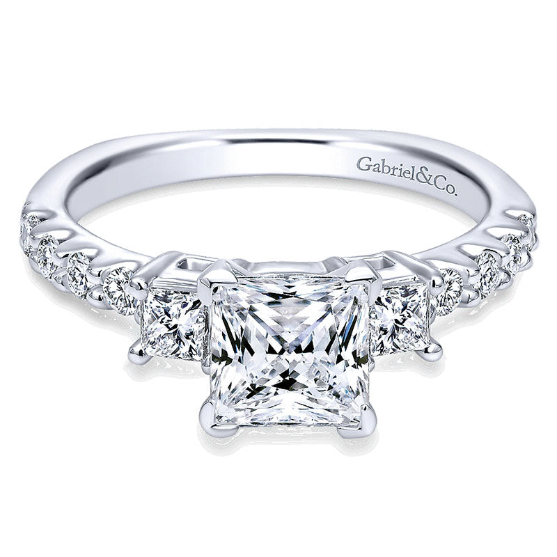 14K White Gold Diamond 3 Stone Princess Cut With European Shank 14K White Gold Engagement Ring ER402