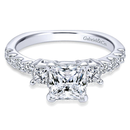 14K White Gold Diamond 3 Stone Princess Cut With European Shank 14K White Gold Engagement Ring ER402