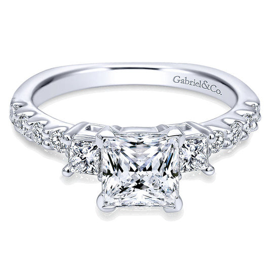 14K White Gold Diamond 3 Stone Princess Cut With European Shank 14K White Gold Engagement Ring ER402