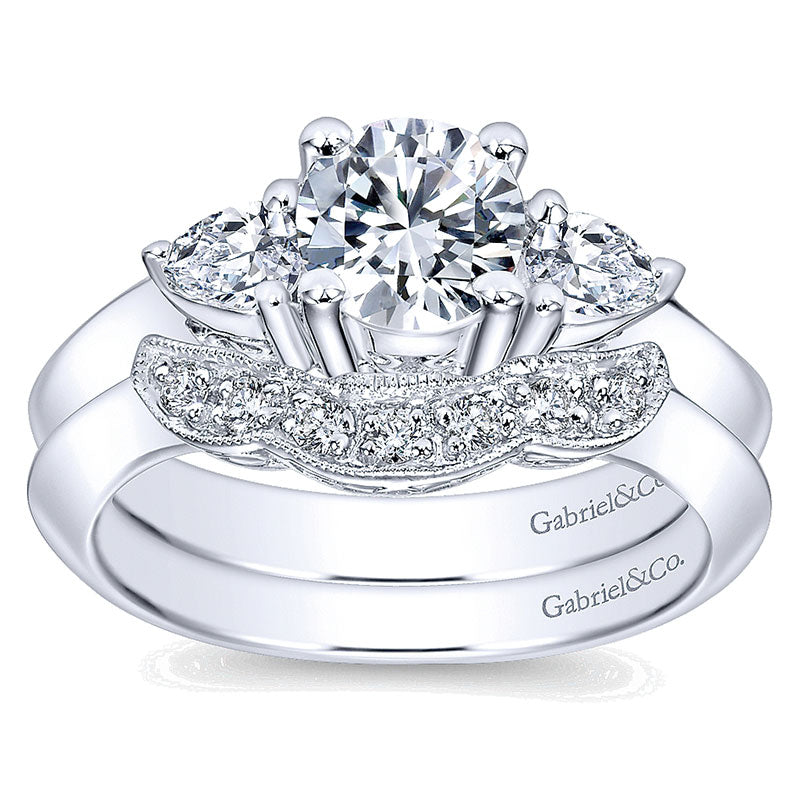 Engagement Ring 14k White Gold Diamond 3 Stones