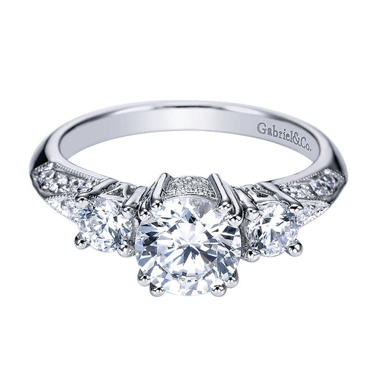 Engagement Ring 14k White Gold Diamond 3 Stones