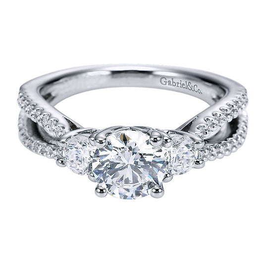 Engagement Ring 14k White Gold Diamond 3 Stones