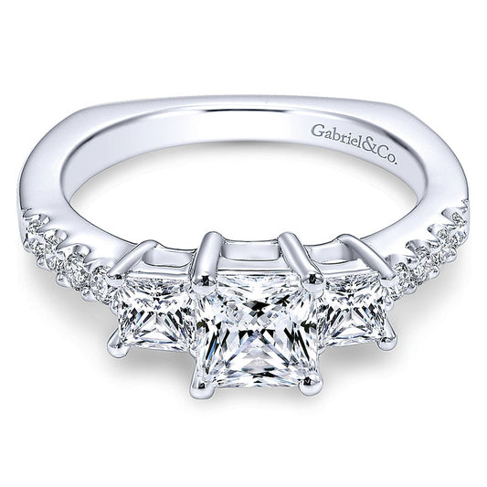Engagement Ring 14k White Gold Diamond 3 Stones