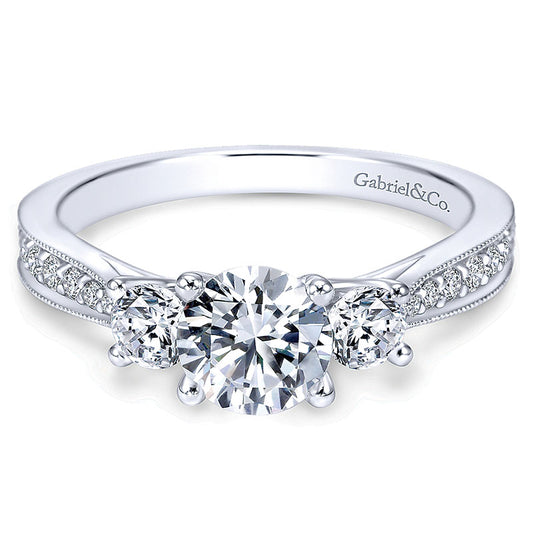 Engagement Ring 14k White Gold Diamond 3 Stones