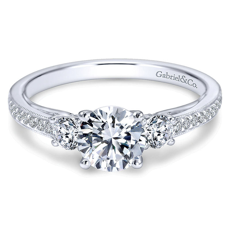 Engagement Ring 14k White Gold Diamond 3 Stones