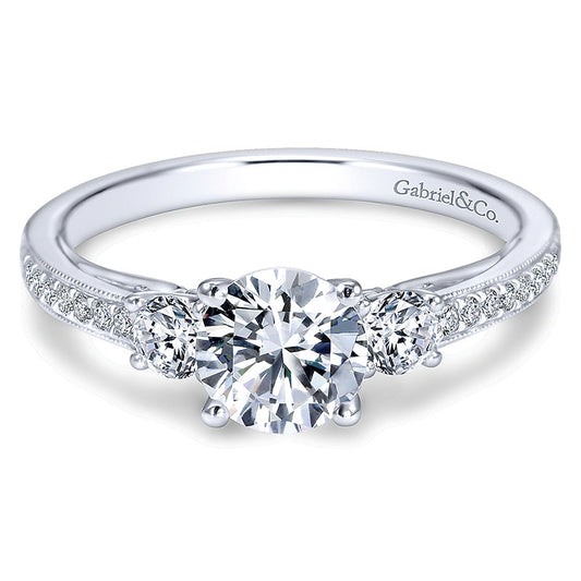 Engagement Ring 14k White Gold Diamond 3 Stones