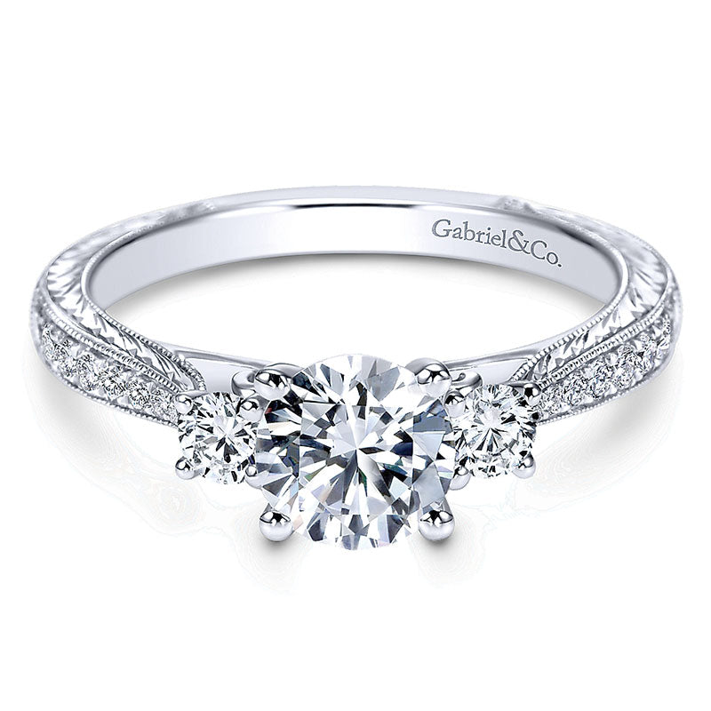 Engagement Ring 14k White Gold Diamond 3 Stones