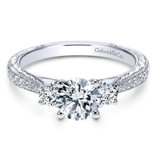 Engagement Ring 14k White Gold Diamond 3 Stones