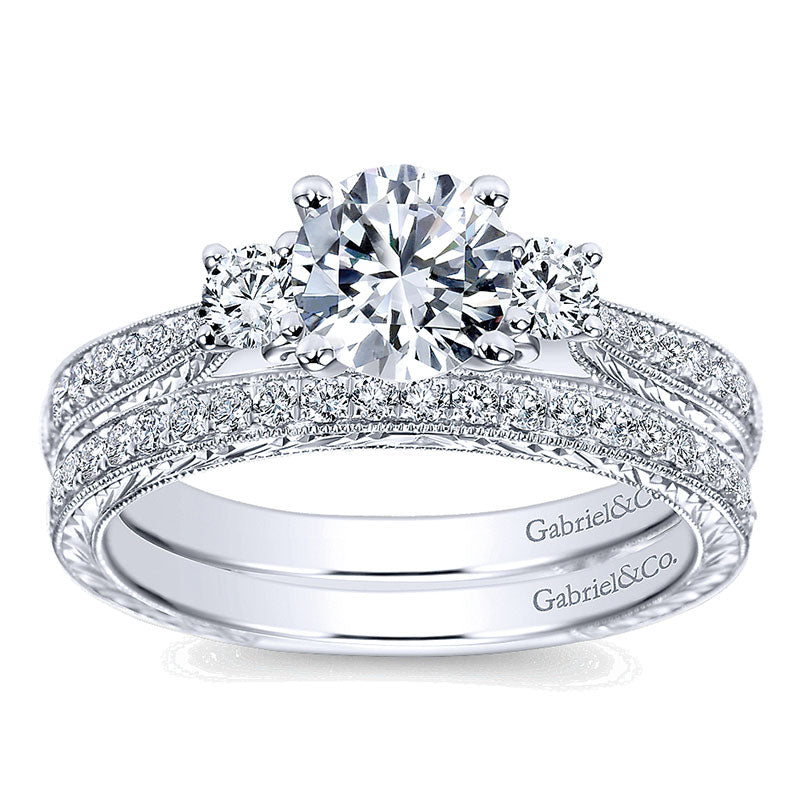 Engagement Ring 14k White Gold Diamond 3 Stones