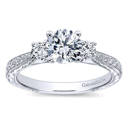 Engagement Ring 14k White Gold Diamond 3 Stones