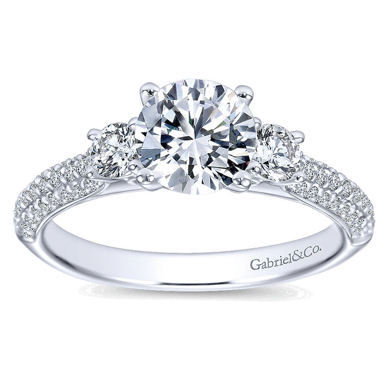 Engagement Ring 14k White Gold Diamond 3 Stones