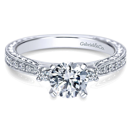 Engagement Ring 14k White Gold Diamond 3 Stones