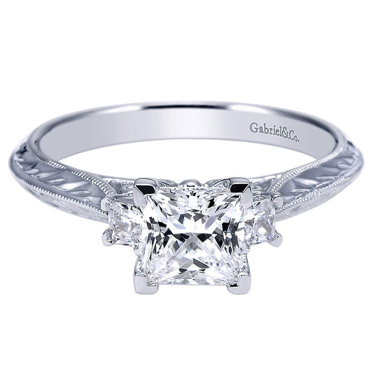 Engagement Ring 14k White Gold Diamond 3 Stones