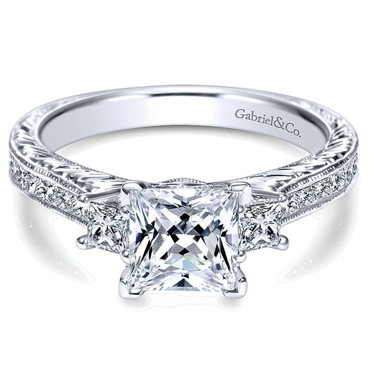 Engagement Ring 14k White Gold Diamond 3 Stones