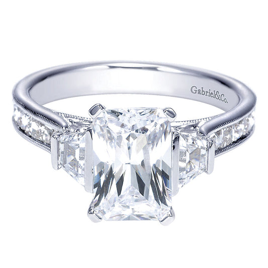 Engagement Ring 14k White Gold Diamond 3 Stones