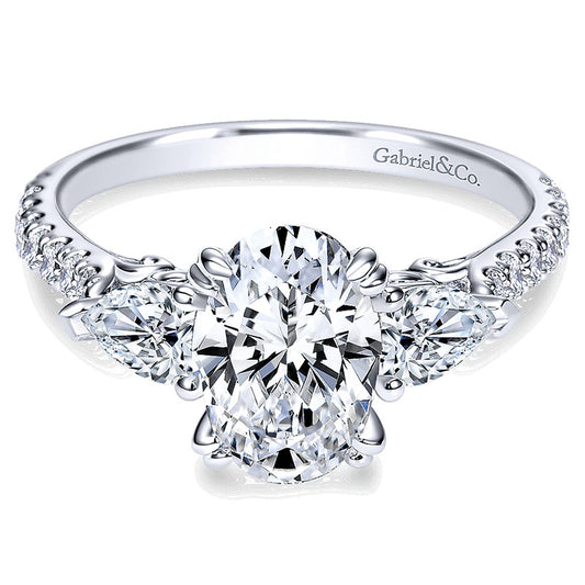 14K White Gold Diamond 3 Stones 14K White Gold Engagement Ring ER9048W44Jj
