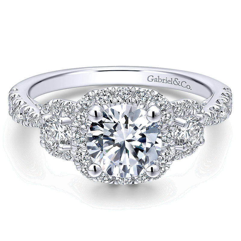 14K White Gold Diamond 3 Stones Halo 14K White Gold Engagement Ring ER12771R4W44Jj