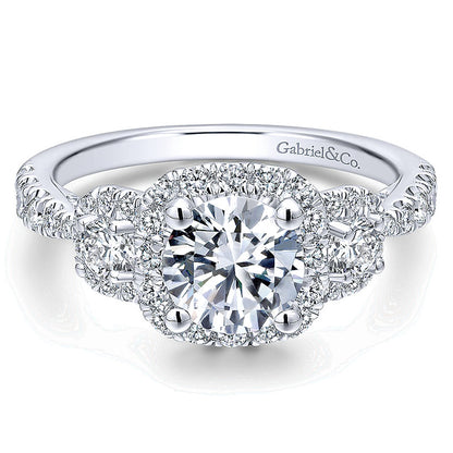 14K White Gold Diamond 3 Stones Halo 14K White Gold Engagement Ring ER12771R4W44Jj