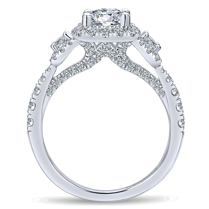 14K White Gold Diamond 3 Stones Halo 14K White Gold Engagement Ring ER12771R4W44Jj