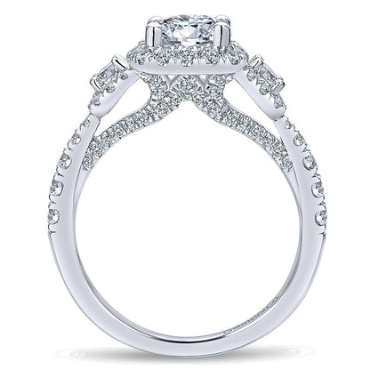 14K White Gold Diamond 3 Stones Halo 14K White Gold Engagement Ring ER12771R4W44Jj