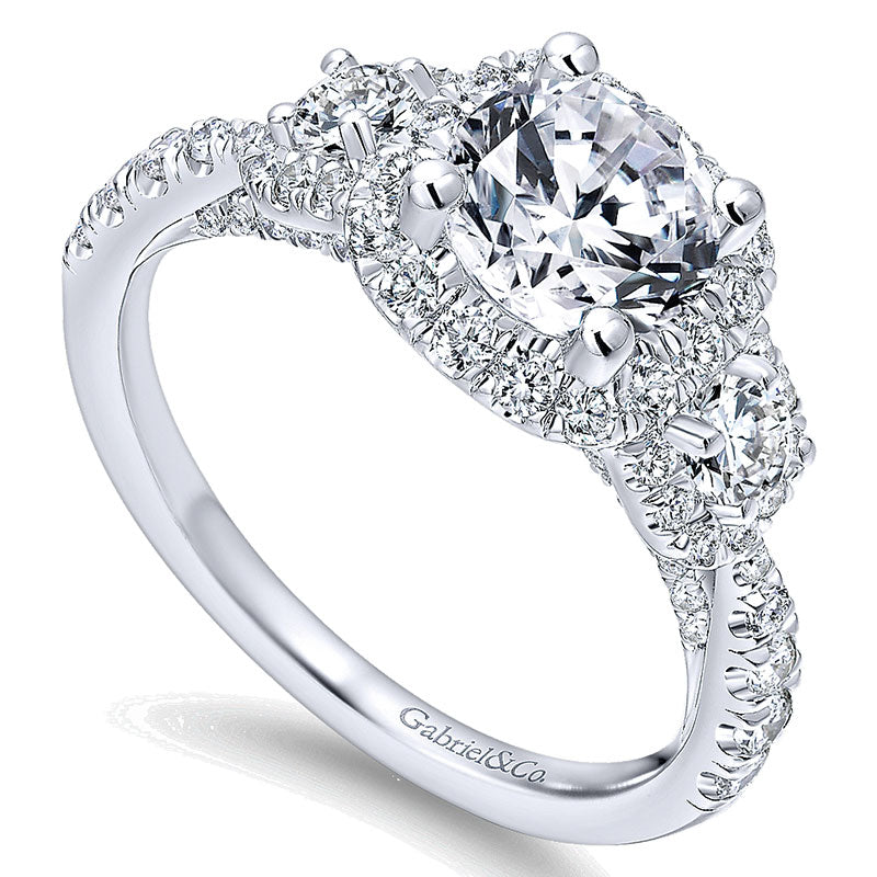 14K White Gold Diamond 3 Stones Halo 14K White Gold Engagement Ring ER12771R4W44Jj