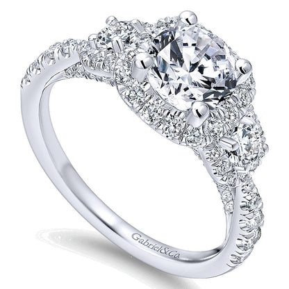 14K White Gold Diamond 3 Stones Halo 14K White Gold Engagement Ring ER12771R4W44Jj
