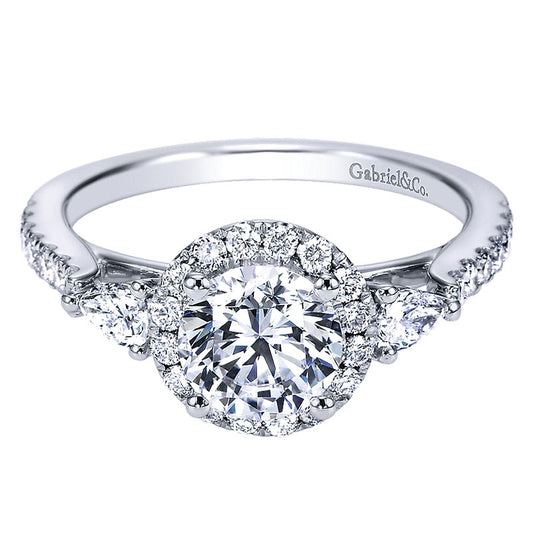 Engagement Ring 14k White Gold Diamond 3 Stones Halo