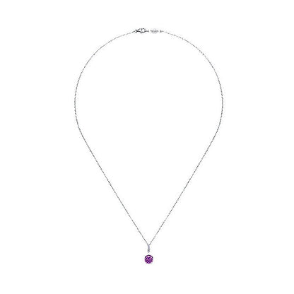 14k White Gold Diamond Amethyst Fashion Necklace