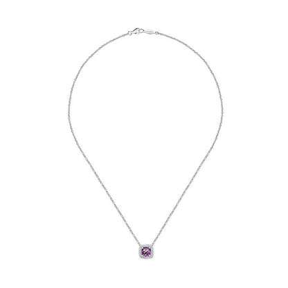 14k White Gold Diamond Amethyst Fashion Necklace