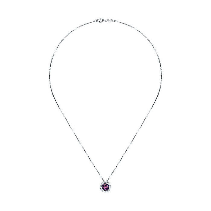14k White Gold Diamond Amethyst Fashion Necklace