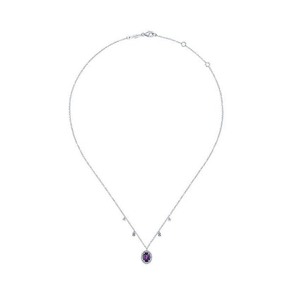 14k White Gold Diamond Amethyst Fashion Necklace