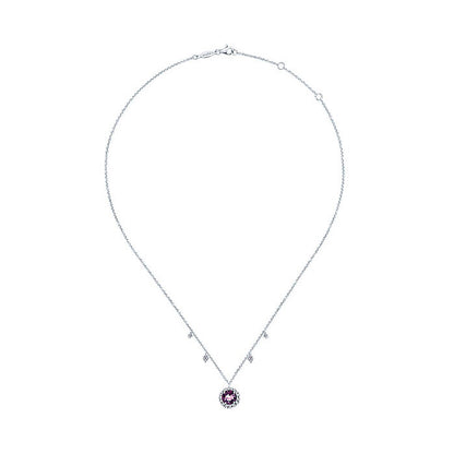 14k White Gold Diamond Amethyst Fashion Necklace