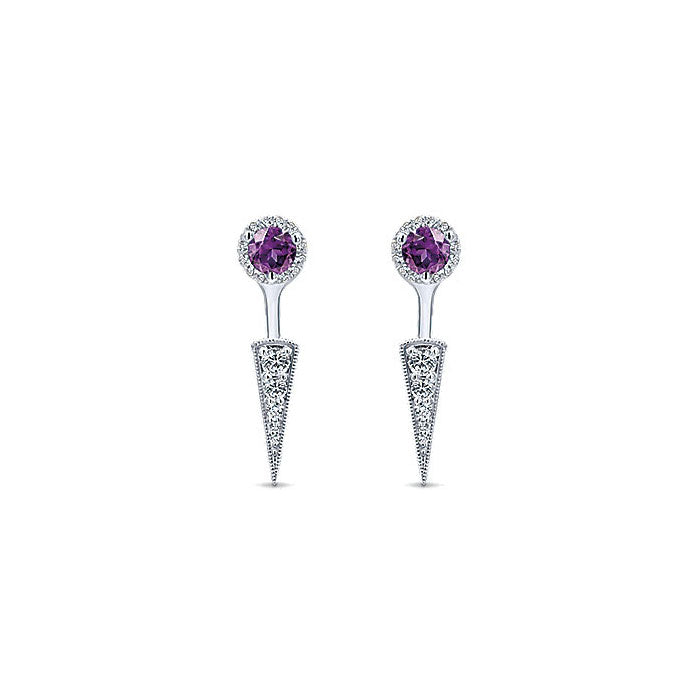 14k White Gold Diamond Amethyst Peek A Boo Earrings