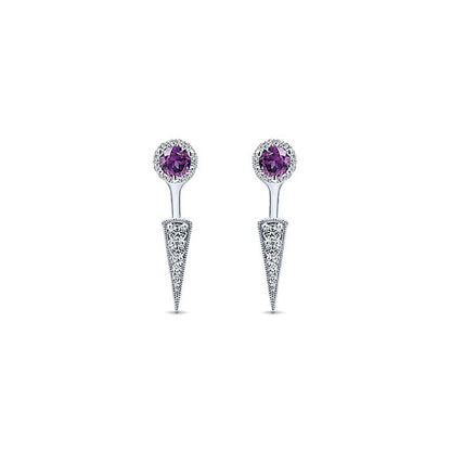 14k White Gold Diamond Amethyst Peek A Boo Earrings