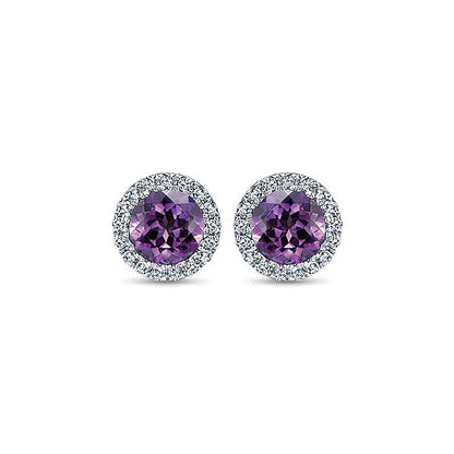 14k White Gold Diamond Amethyst Stud Earrings