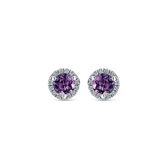 14k White Gold Diamond Amethyst Stud Earrings