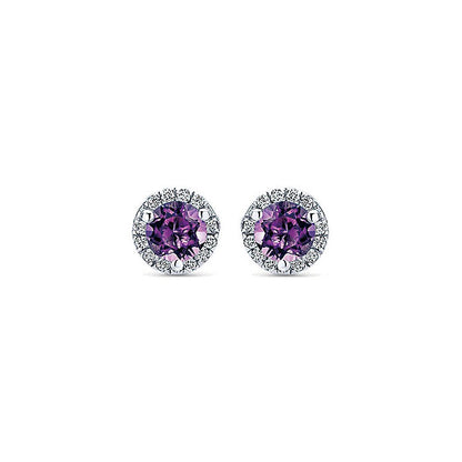 14k White Gold Diamond Amethyst Stud Earrings