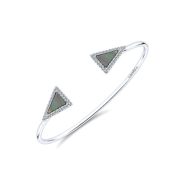 14k White Gold Diamond Black Mother Of Pearl Bangle