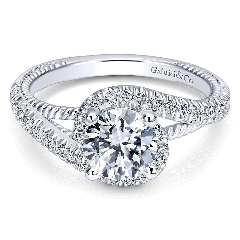 Engagement Ring 14k White Gold Diamond Bypass