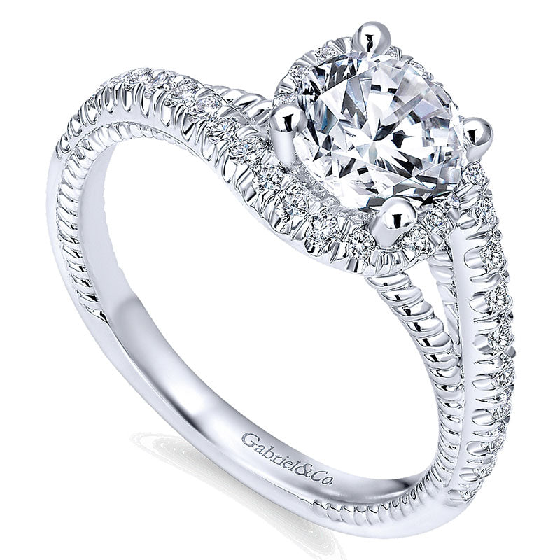 Engagement Ring 14k White Gold Diamond Bypass