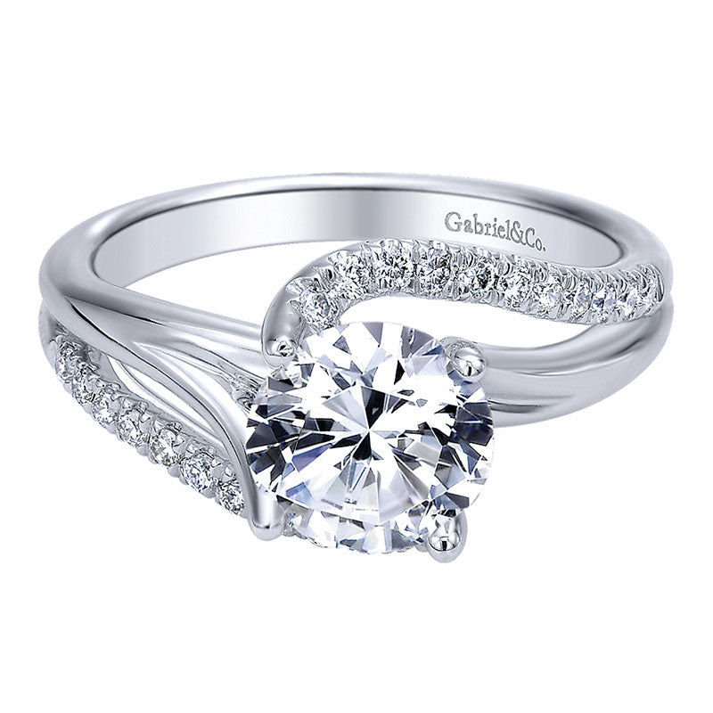 Engagement Ring 14k White Gold Diamond Bypass