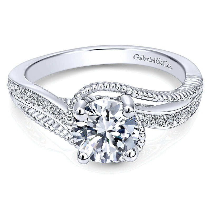 Engagement Ring 14k White Gold Diamond Bypass
