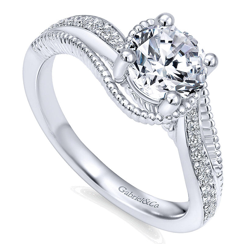 Engagement Ring 14k White Gold Diamond Bypass