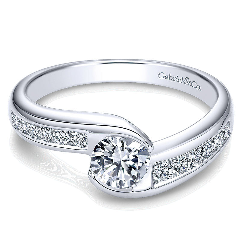Engagement Ring 14k White Gold Diamond Bypass