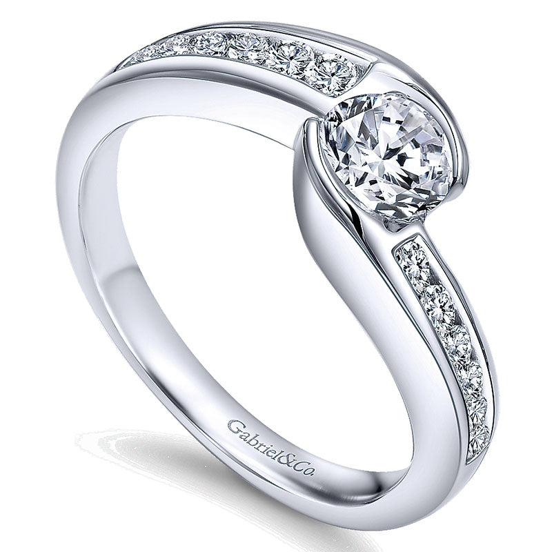 Engagement Ring 14k White Gold Diamond Bypass