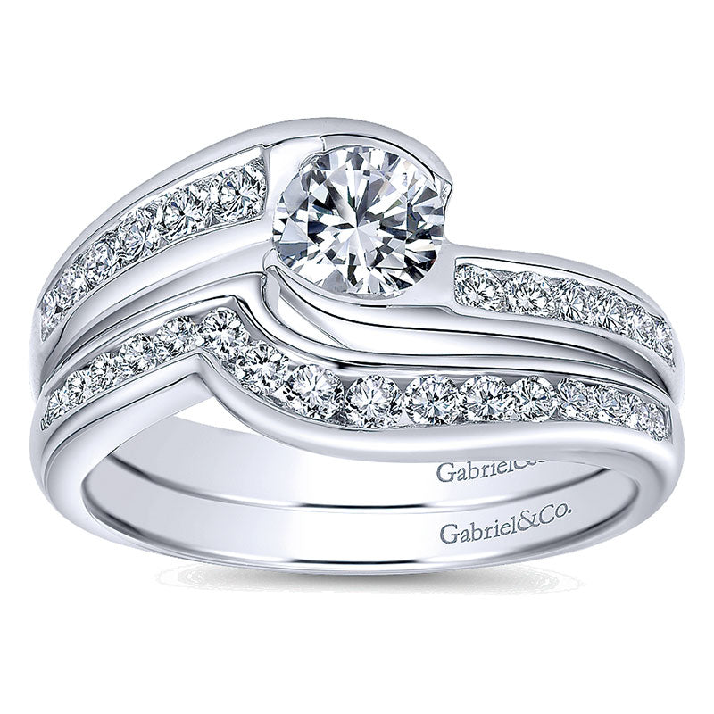Engagement Ring 14k White Gold Diamond Bypass