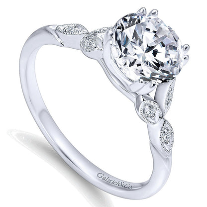 14K White Gold Diamond Cathedral Setting Straight Shank 14K White Gold Engagement Ring ER11721R4W44J