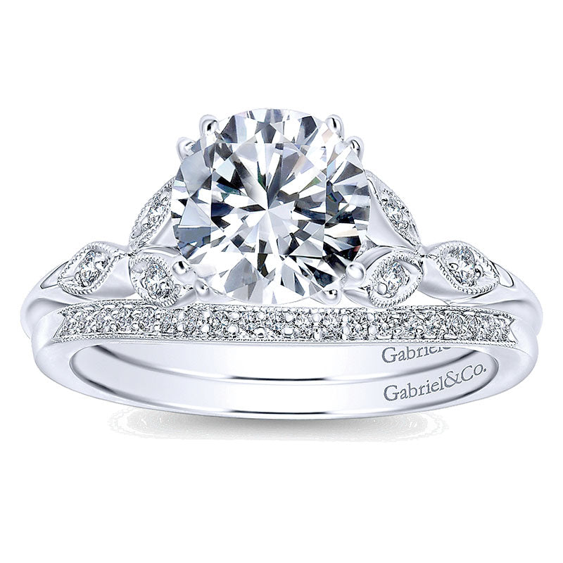 14K White Gold Diamond Cathedral Setting Straight Shank 14K White Gold Engagement Ring ER11721R4W44J