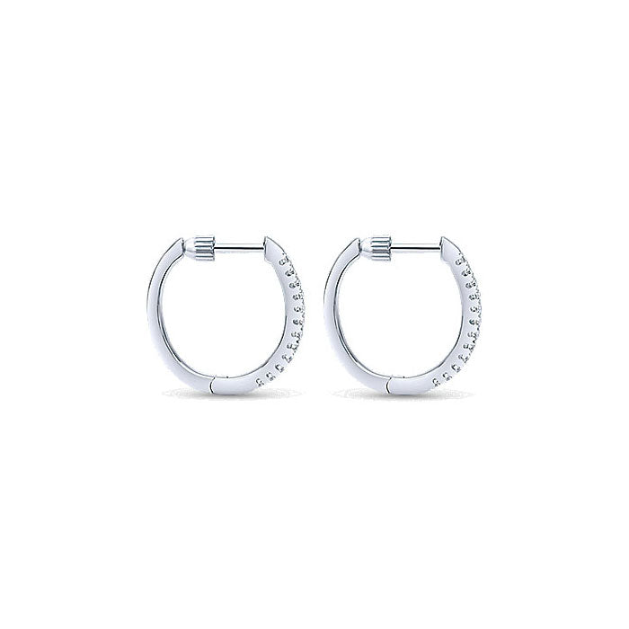 14k White Gold Diamond Classic Hoop Earrings
