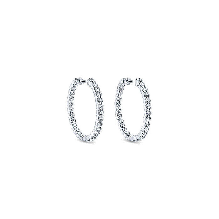 14k White Gold Diamond Classic Hoop Earrings